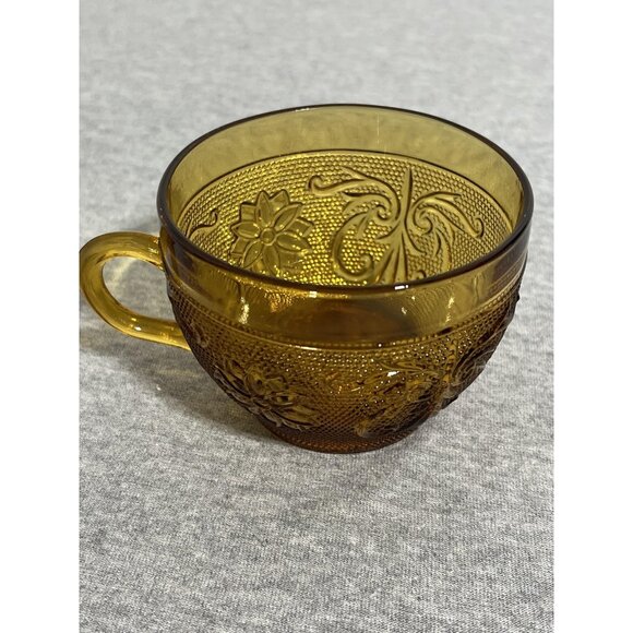 Vintage Amber Glass Coffee Tea Cups Set of 6 Federal Madrid Floral Scroll Retro - Picture 11 of 13